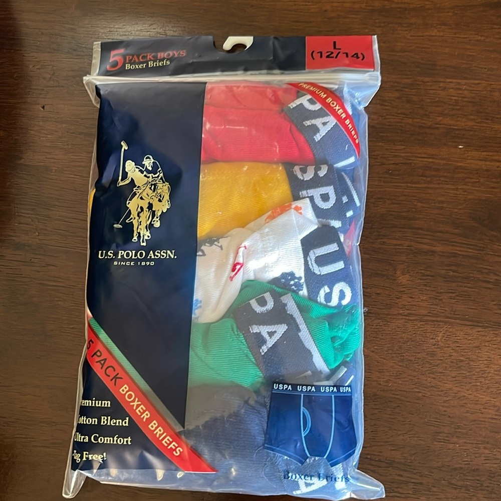 USPA Polo Assn. 5 pack boys briefs ages Large(12-14) multicolor